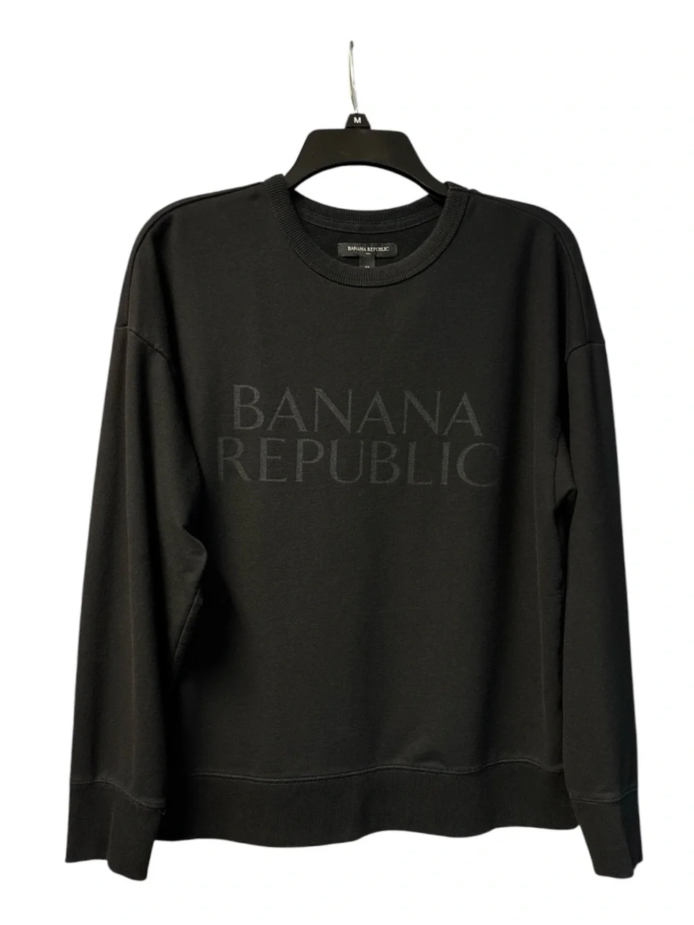 Banana Republic Black Tonal Logo Cotton Blend Graphic Crewneck Sweatshirt Size M
